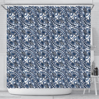 Hibiscus Bloom Island Tribal Waves Shower Curtain Blue Polynesian Pattern LT01 - Polynesian Pride