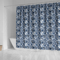 Hibiscus Bloom Island Tribal Waves Shower Curtain Blue Polynesian Pattern LT01 - Polynesian Pride