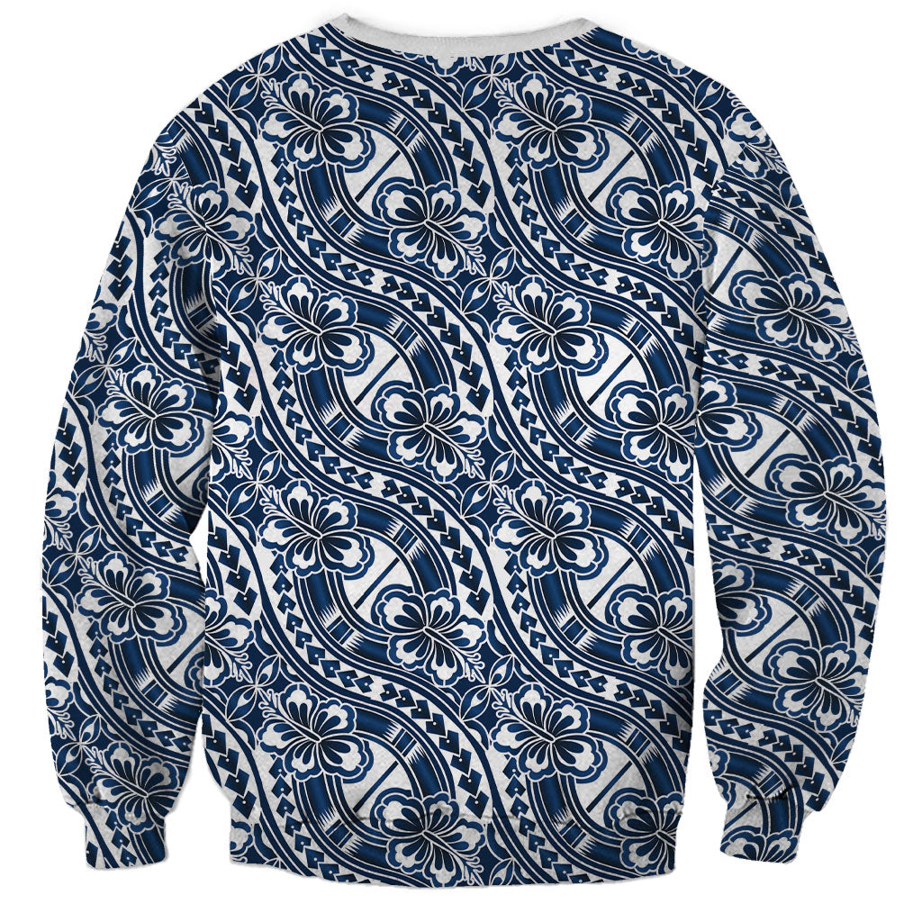 Hibiscus Bloom Island Tribal Waves Sweatshirt Blue Polynesian Pattern LT01 - Polynesian Pride