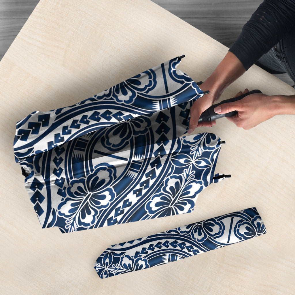 Hibiscus Bloom Island Tribal Waves Umbrella Blue Polynesian Pattern LT01 - Polynesian Pride