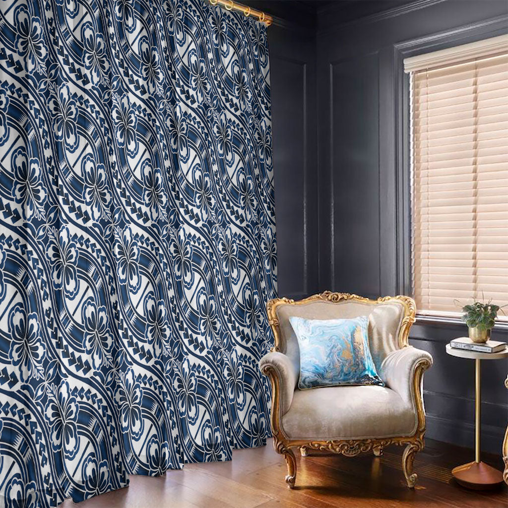 Hibiscus Bloom Island Tribal Waves Window Curtain Blue Polynesian Pattern LT01 - Polynesian Pride