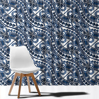 Hibiscus Bloom Island Tribal Waves Window Curtain Blue Polynesian Pattern LT01 - Polynesian Pride