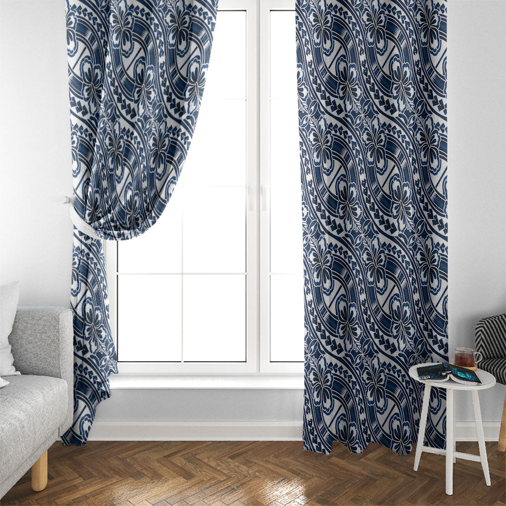 Hibiscus Bloom Island Tribal Waves Window Curtain Blue Polynesian Pattern LT01 - Polynesian Pride