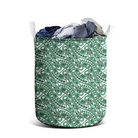 Hibiscus Bloom Island Tribal Waves Laundry Basket Green Polynesian Pattern LT01 - Polynesian Pride