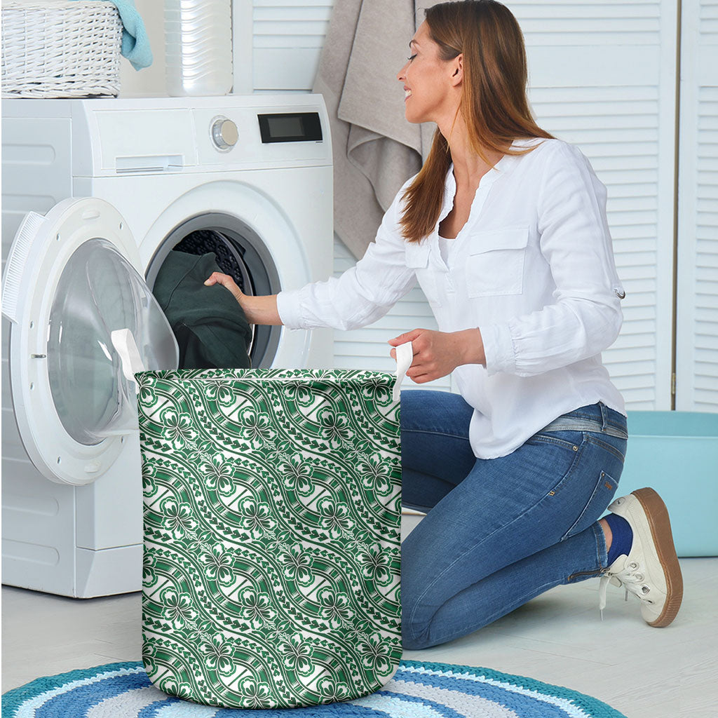 Hibiscus Bloom Island Tribal Waves Laundry Basket Green Polynesian Pattern LT01 - Polynesian Pride