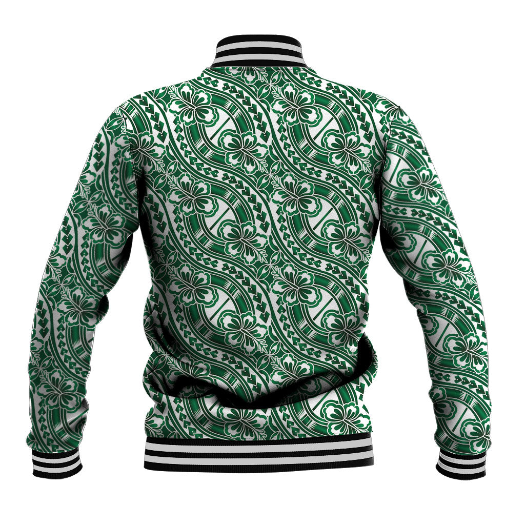 Hibiscus Bloom Island Tribal Waves Baseball Jacket Green Polynesian Pattern LT01 - Polynesian Pride