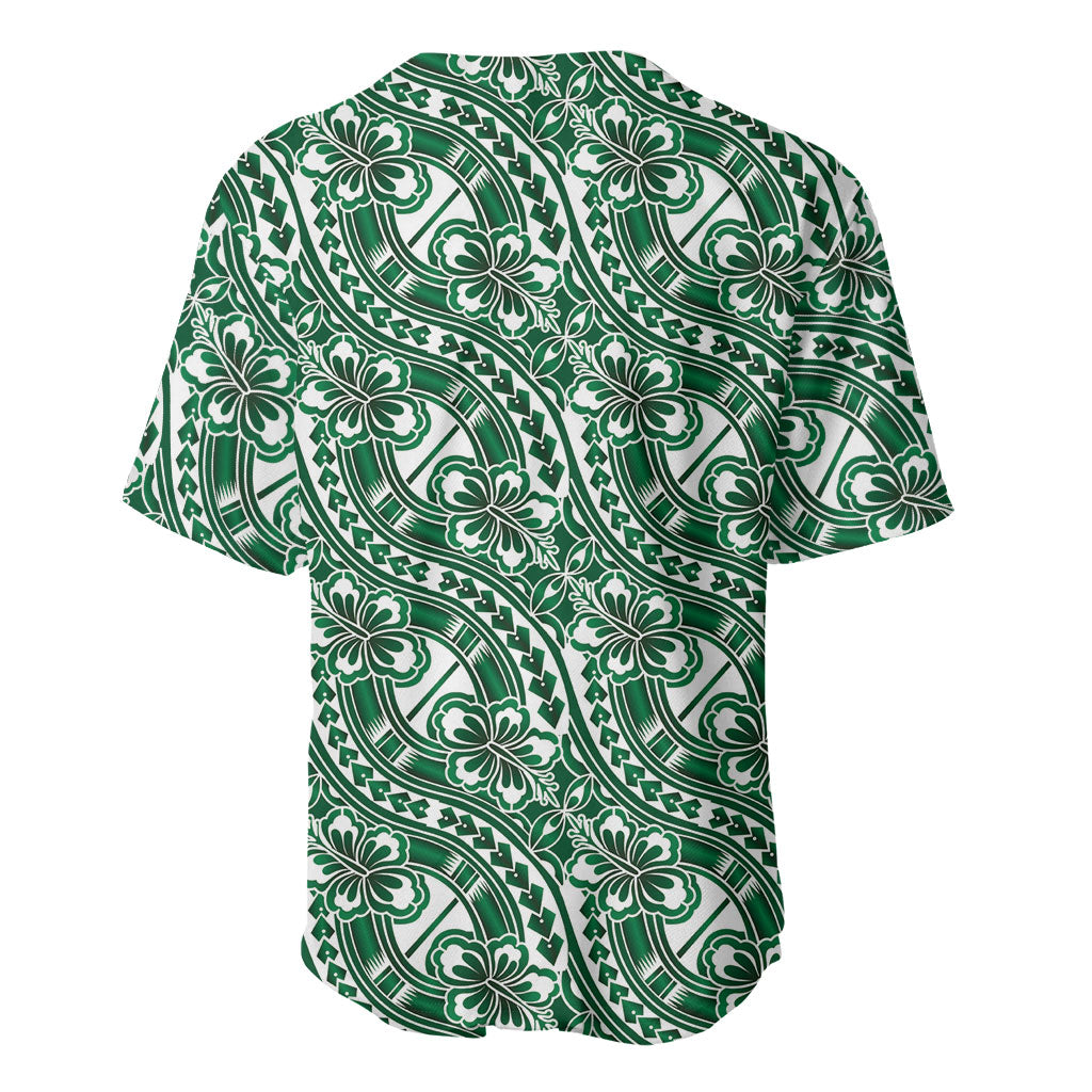 Hibiscus Bloom Island Tribal Waves Baseball Jersey Green Polynesian Pattern LT01 - Polynesian Pride