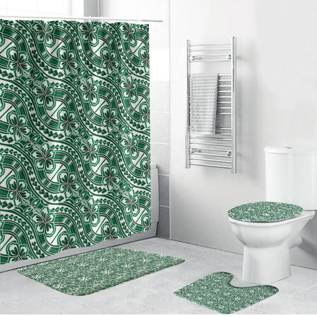 Hibiscus Bloom Island Tribal Waves Bathroom Set Green Polynesian Pattern LT01 Bathroom Set (4 pcs) Green - Polynesian Pride