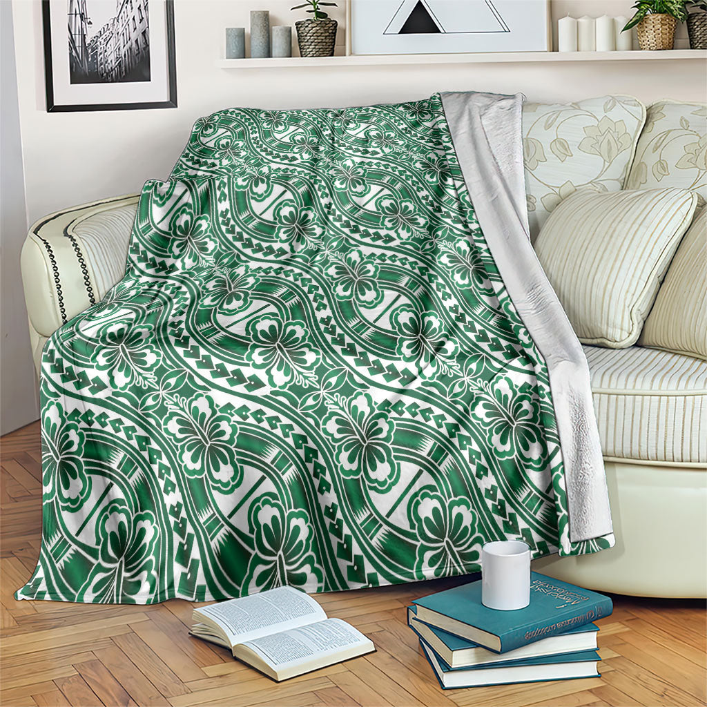 Hibiscus Bloom Island Tribal Waves Blanket Green Polynesian Pattern LT01 Green - Polynesian Pride