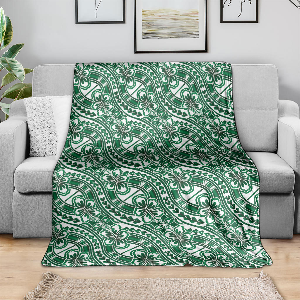Hibiscus Bloom Island Tribal Waves Blanket Green Polynesian Pattern LT01 - Polynesian Pride