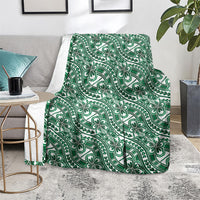 Hibiscus Bloom Island Tribal Waves Blanket Green Polynesian Pattern LT01 - Polynesian Pride