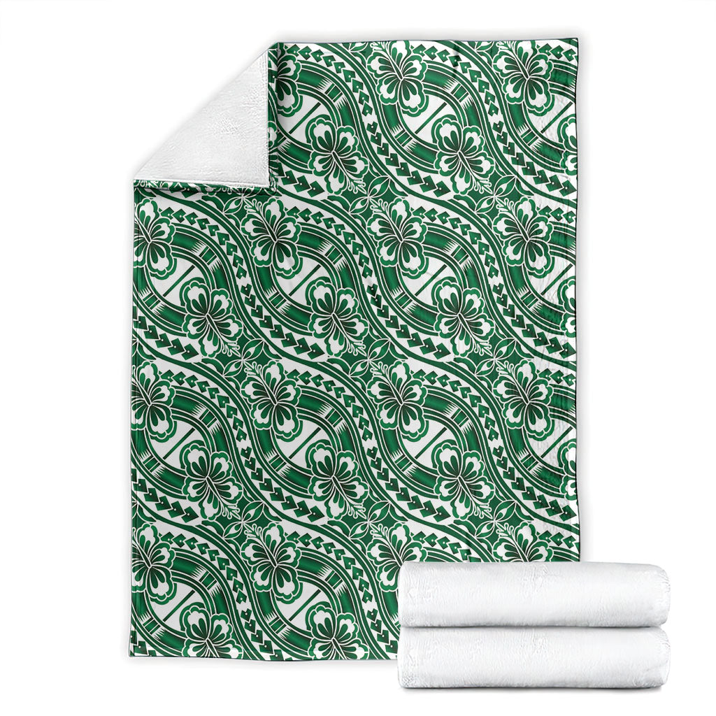 Hibiscus Bloom Island Tribal Waves Blanket Green Polynesian Pattern LT01 - Polynesian Pride