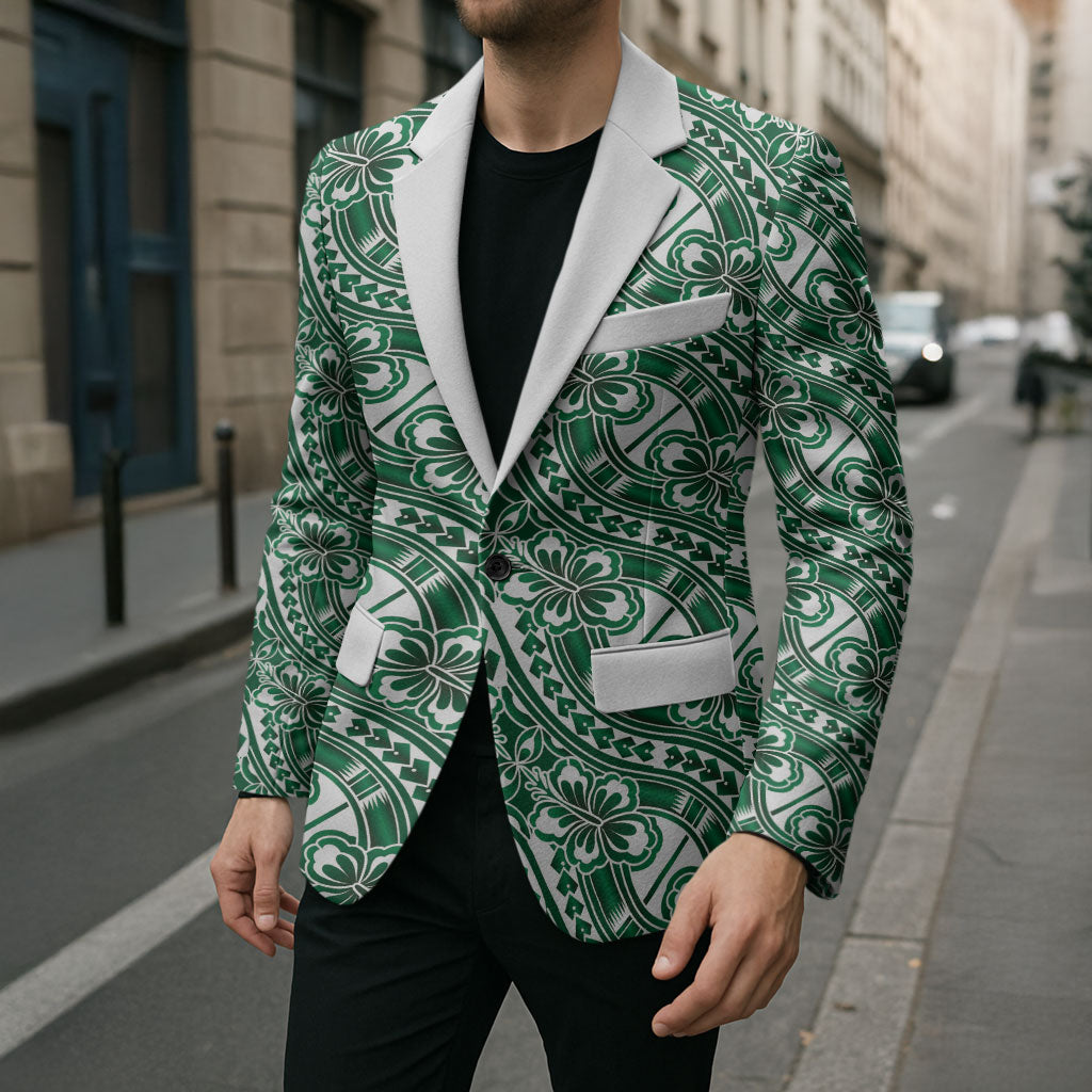 Hibiscus Bloom Island Tribal Waves Blazer Green Polynesian Pattern LT01 - Polynesian Pride
