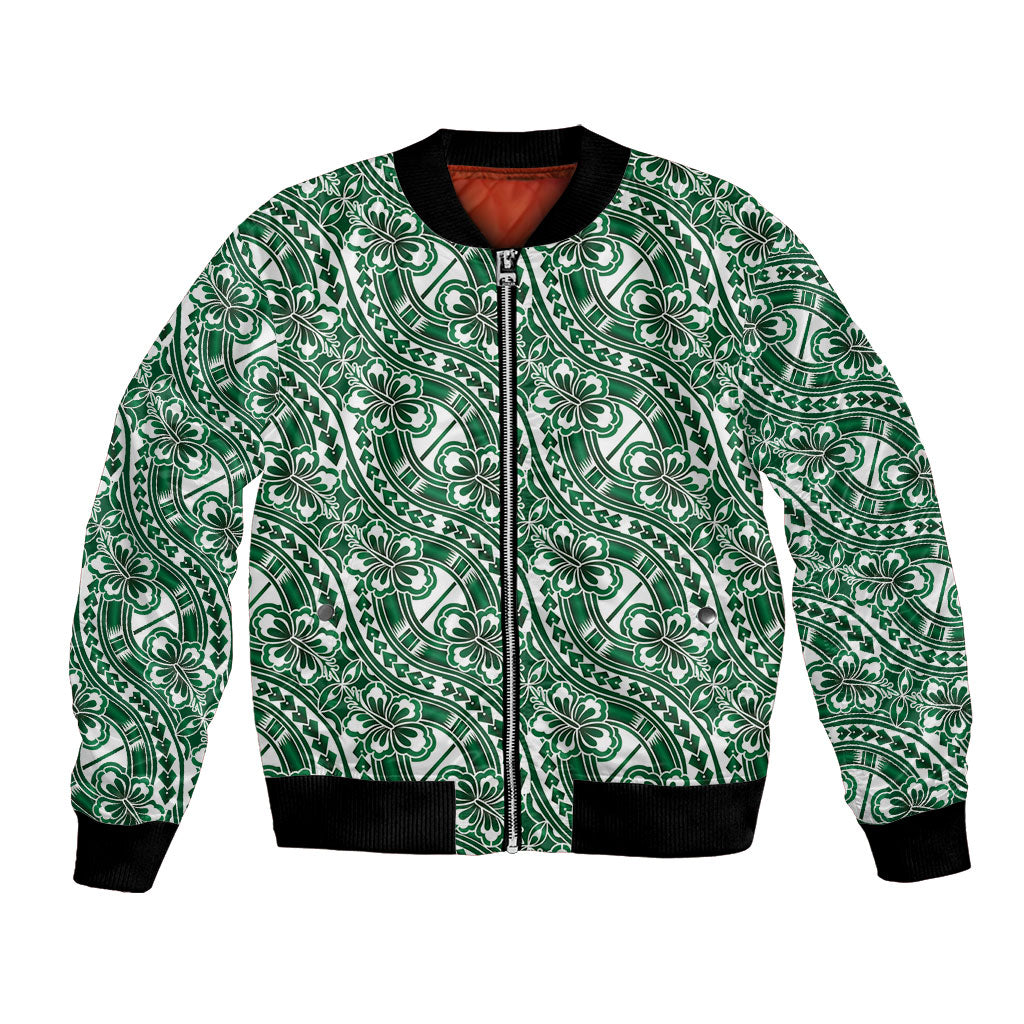 Hibiscus Bloom Island Tribal Waves Bomber Jacket Green Polynesian Pattern LT01 Unisex Green - Polynesian Pride
