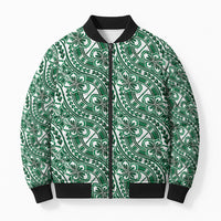 Hibiscus Bloom Island Tribal Waves Bomber Puffer Jacket Green Polynesian Pattern LT01 Unisex Green - Polynesian Pride