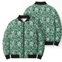 Hibiscus Bloom Island Tribal Waves Bomber Puffer Jacket Green Polynesian Pattern LT01 - Polynesian Pride