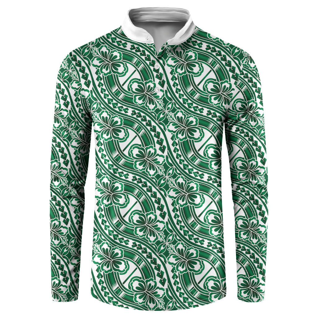 Hibiscus Bloom Island Tribal Waves Button Sweatshirt Green Polynesian Pattern LT01 Green - Polynesian Pride