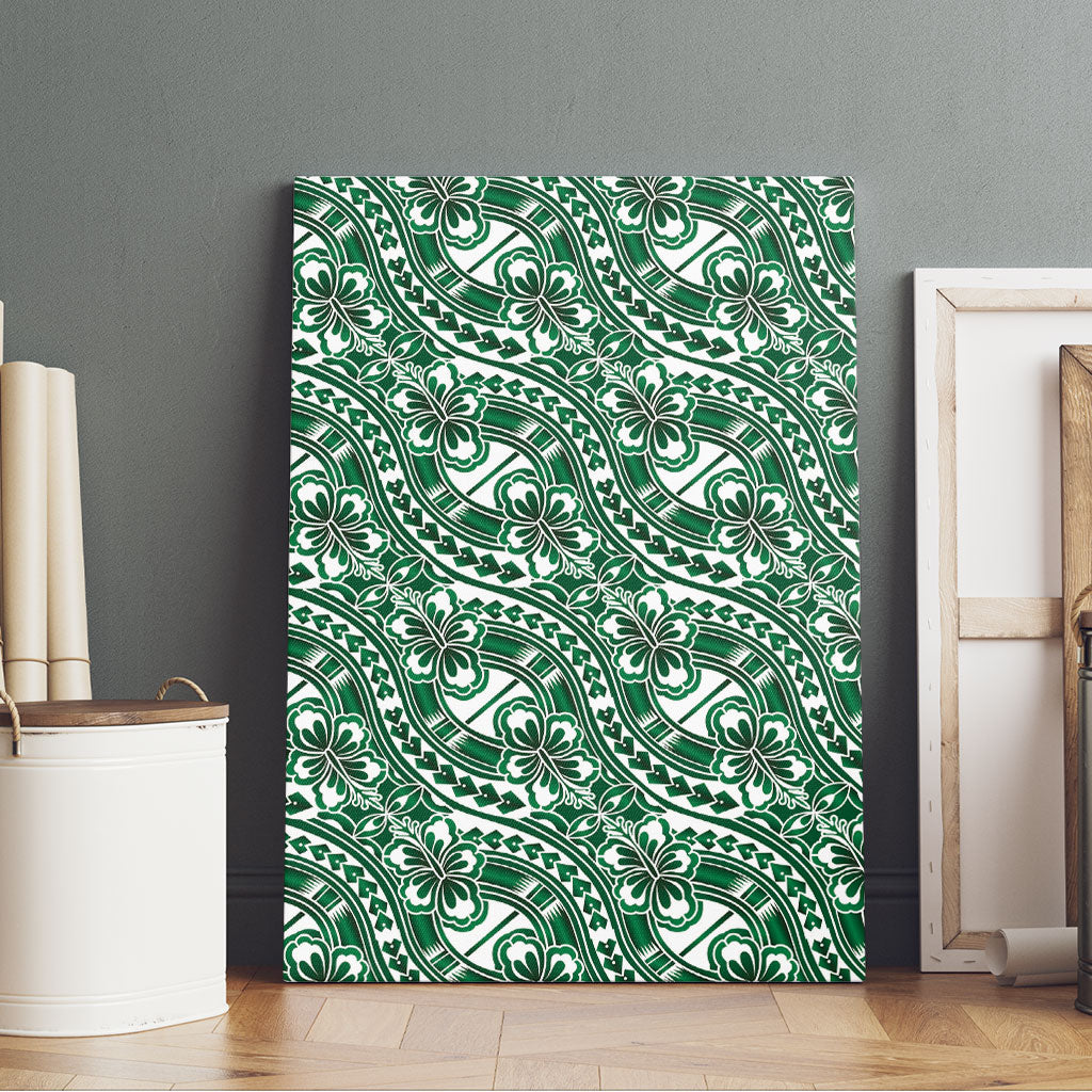 Hibiscus Bloom Island Tribal Waves Canvas Wall Art Green Polynesian Pattern LT01 - Polynesian Pride