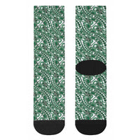 Hibiscus Bloom Island Tribal Waves Crew Socks Green Polynesian Pattern LT01 - Polynesian Pride