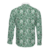 Hibiscus Bloom Island Tribal Waves Long Sleeve Button Shirt Green Polynesian Pattern LT01 - Polynesian Pride