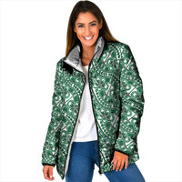 Hibiscus Bloom Island Tribal Waves Padded Jacket Green Polynesian Pattern LT01 Women Green - Polynesian Pride