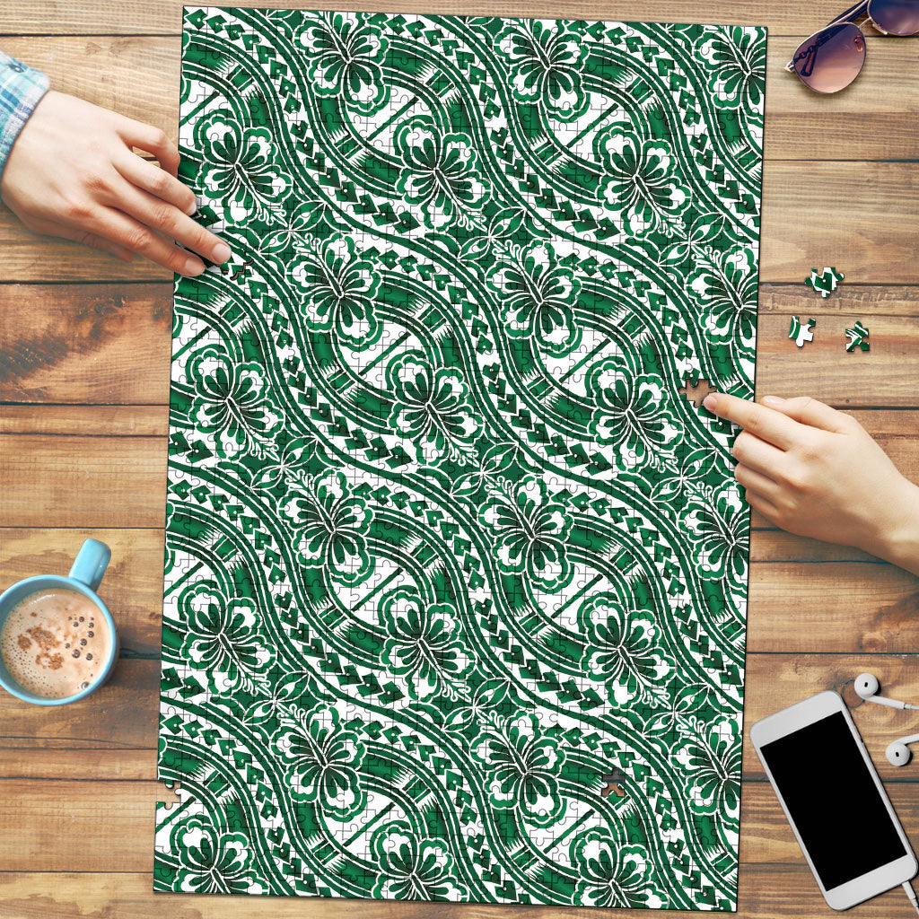 Hibiscus Bloom Island Tribal Waves Puzzle Green Polynesian Pattern LT01 Green - Polynesian Pride
