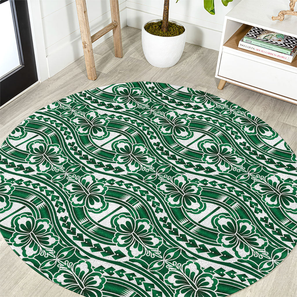 Hibiscus Bloom Island Tribal Waves Round Carpet Green Polynesian Pattern LT01 Green - Polynesian Pride