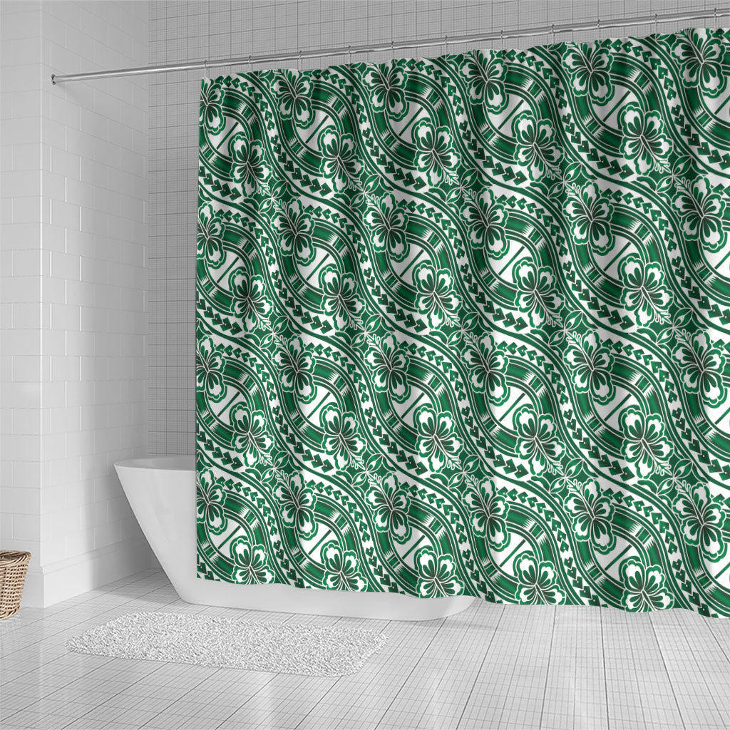 Hibiscus Bloom Island Tribal Waves Shower Curtain Green Polynesian Pattern LT01 - Polynesian Pride