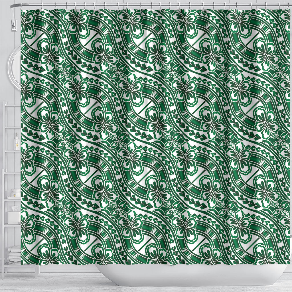 Hibiscus Bloom Island Tribal Waves Shower Curtain Green Polynesian Pattern LT01 - Polynesian Pride