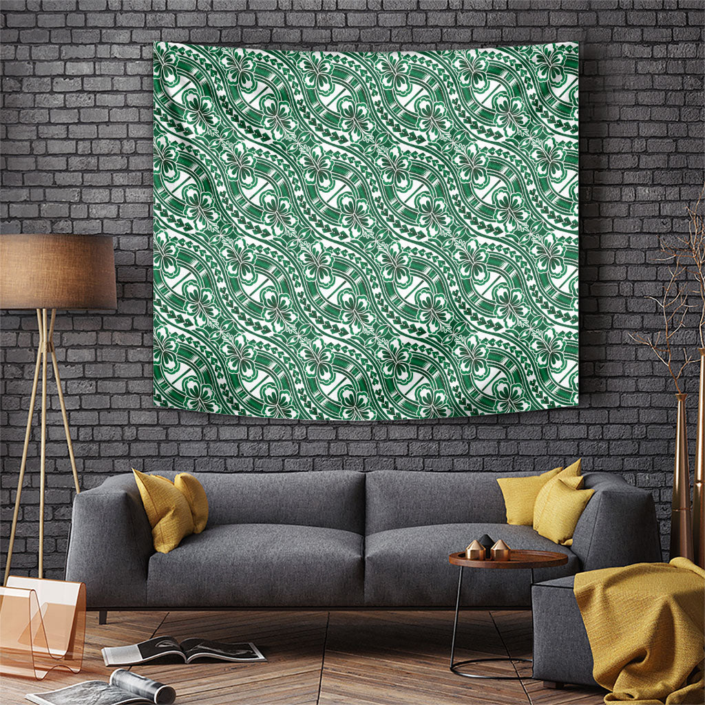 Hibiscus Bloom Island Tribal Waves Tapestry Green Polynesian Pattern LT01 Green - Polynesian Pride