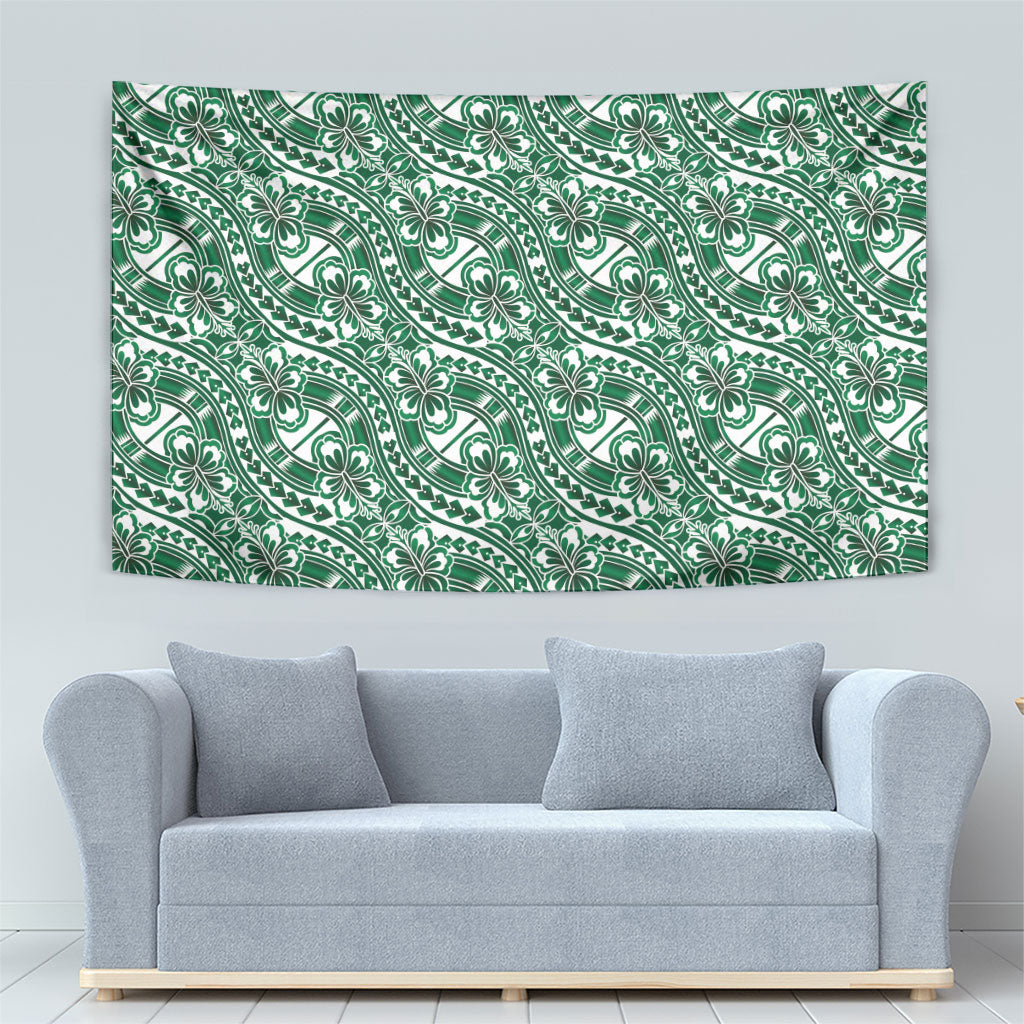 Hibiscus Bloom Island Tribal Waves Tapestry Green Polynesian Pattern LT01 - Polynesian Pride