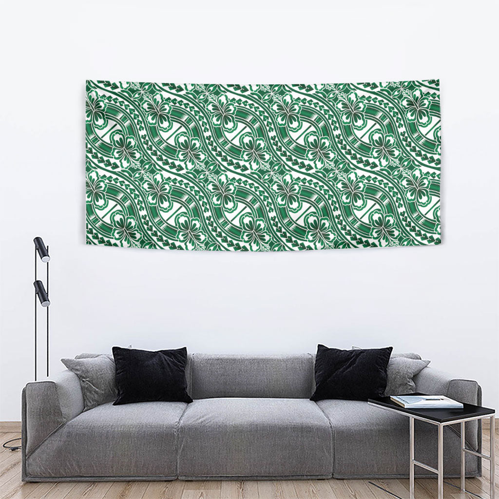 Hibiscus Bloom Island Tribal Waves Tapestry Green Polynesian Pattern LT01 - Polynesian Pride