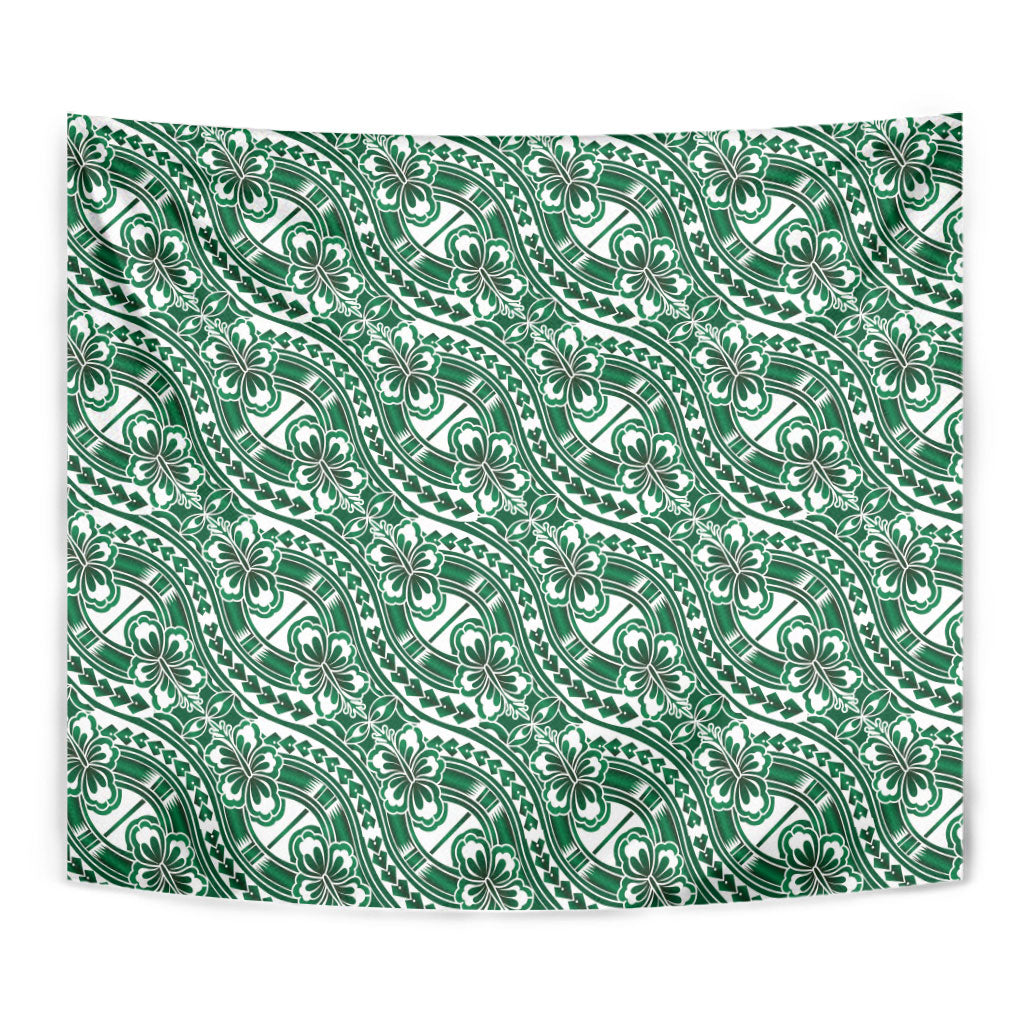 Hibiscus Bloom Island Tribal Waves Tapestry Green Polynesian Pattern LT01 - Polynesian Pride