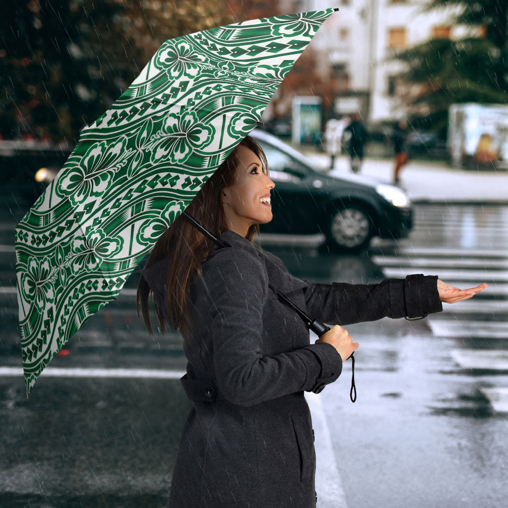 Hibiscus Bloom Island Tribal Waves Umbrella Green Polynesian Pattern LT01 - Polynesian Pride