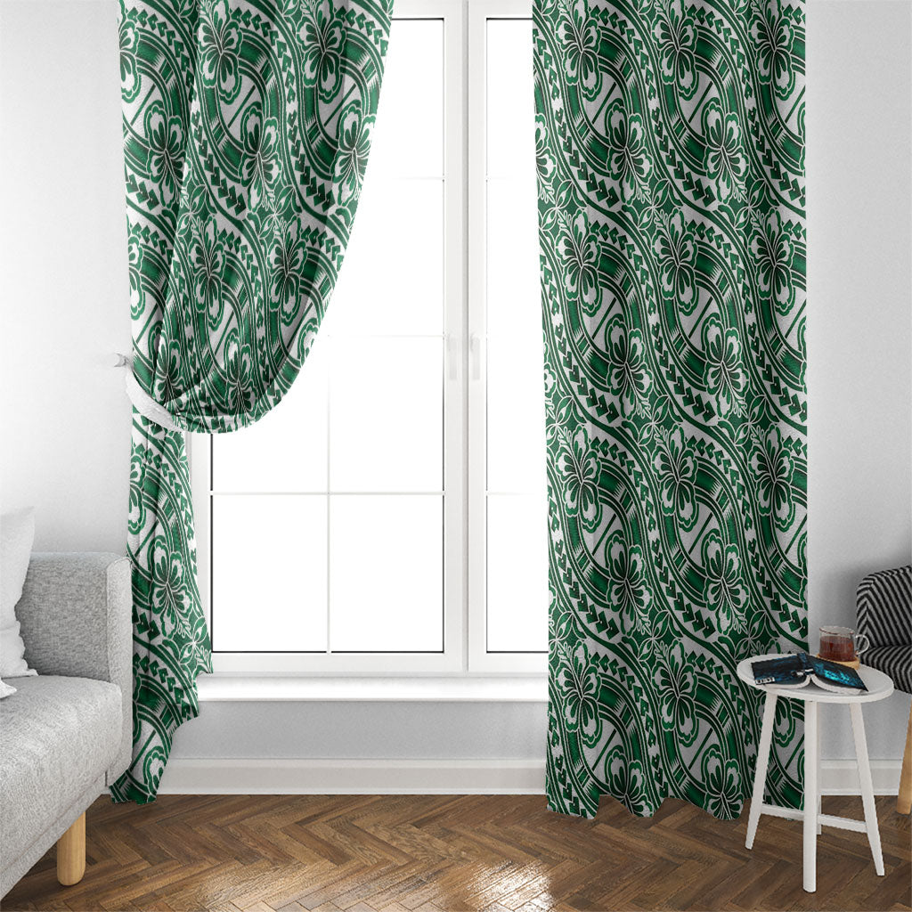 Hibiscus Bloom Island Tribal Waves Window Curtain Green Polynesian Pattern LT01 - Polynesian Pride