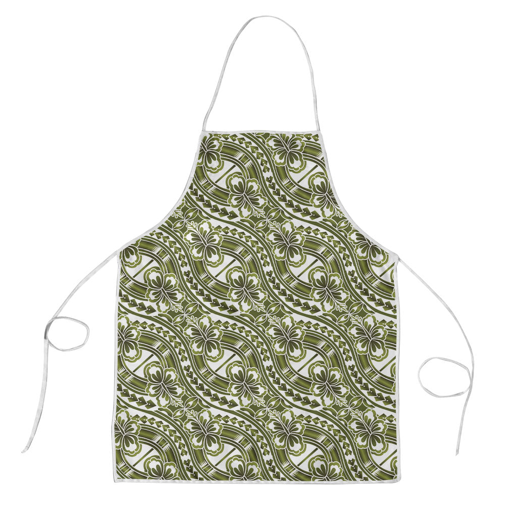 Hibiscus Bloom Island Tribal Waves Apron Olive Green Polynesian Pattern LT01 Olive Green - Polynesian Pride