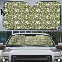 Hibiscus Bloom Island Tribal Waves Auto Sun Shade Olive Green Polynesian Pattern LT01 Olive Green - Polynesian Pride