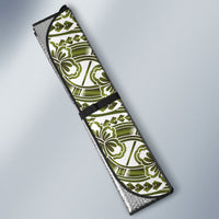 Hibiscus Bloom Island Tribal Waves Auto Sun Shade Olive Green Polynesian Pattern LT01 - Polynesian Pride