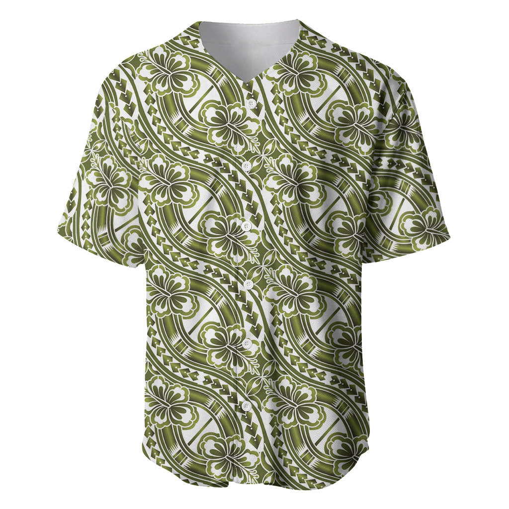 Hibiscus Bloom Island Tribal Waves Baseball Jersey Olive Green Polynesian Pattern LT01 Olive Green - Polynesian Pride