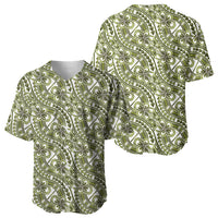 Hibiscus Bloom Island Tribal Waves Baseball Jersey Olive Green Polynesian Pattern LT01 - Polynesian Pride