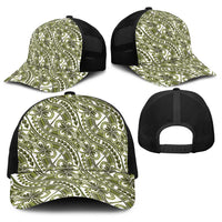 Hibiscus Bloom Island Tribal Waves Baseball Net Cap Olive Green Polynesian Pattern LT01 - Polynesian Pride