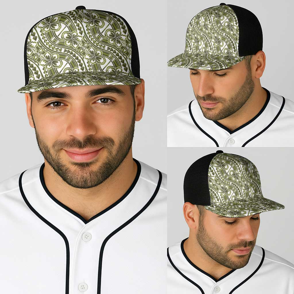 Hibiscus Bloom Island Tribal Waves Baseball Net Cap Olive Green Polynesian Pattern LT01 - Polynesian Pride
