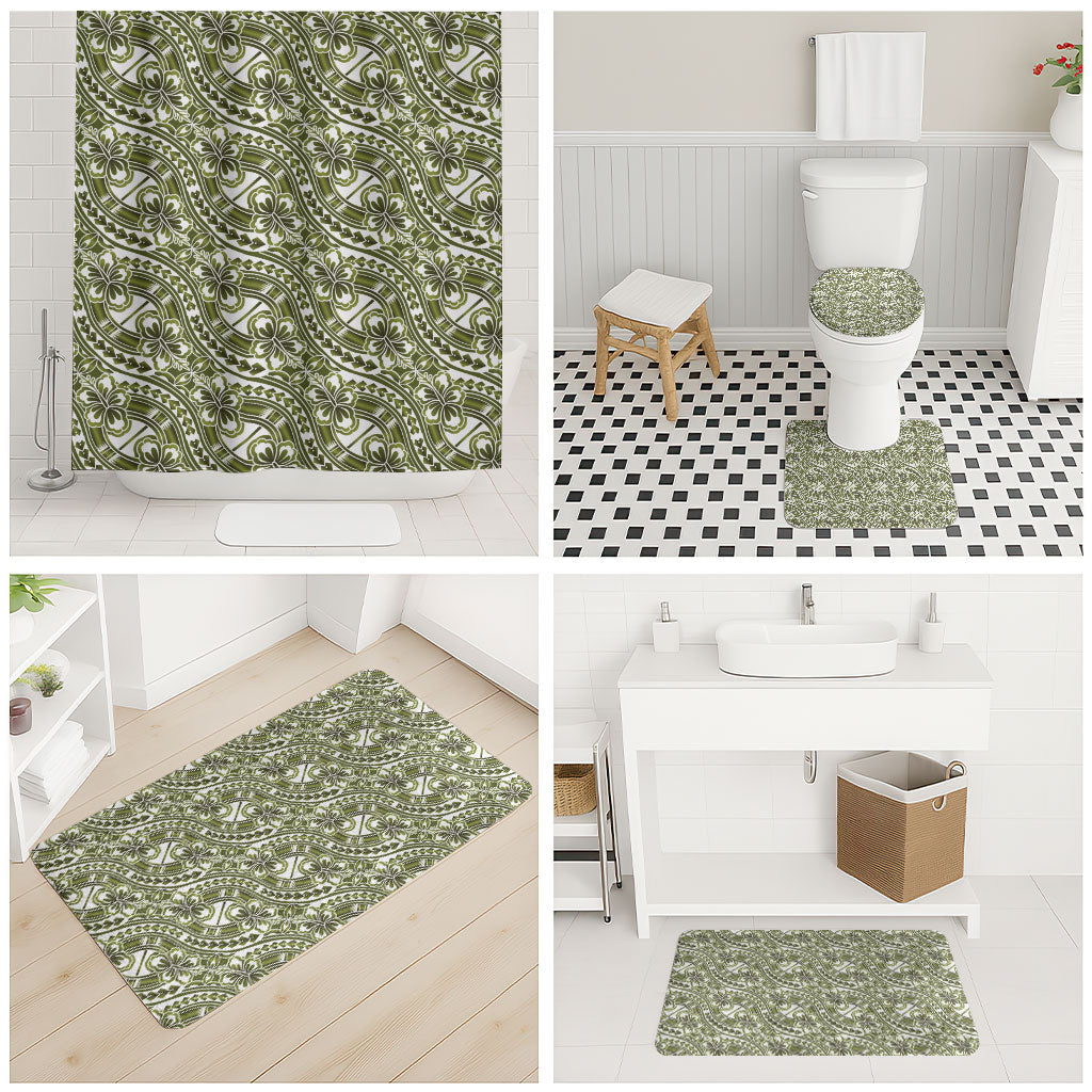 Hibiscus Bloom Island Tribal Waves Bathroom Set Olive Green Polynesian Pattern LT01 - Polynesian Pride