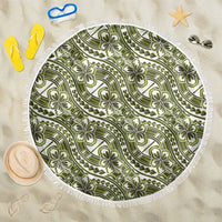 Hibiscus Bloom Island Tribal Waves Beach Blanket Olive Green Polynesian Pattern LT01 One Size 150cm Olive Green - Polynesian Pride