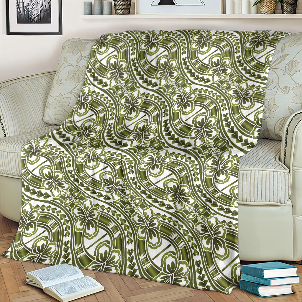 Hibiscus Bloom Island Tribal Waves Blanket Olive Green Polynesian Pattern LT01 - Polynesian Pride