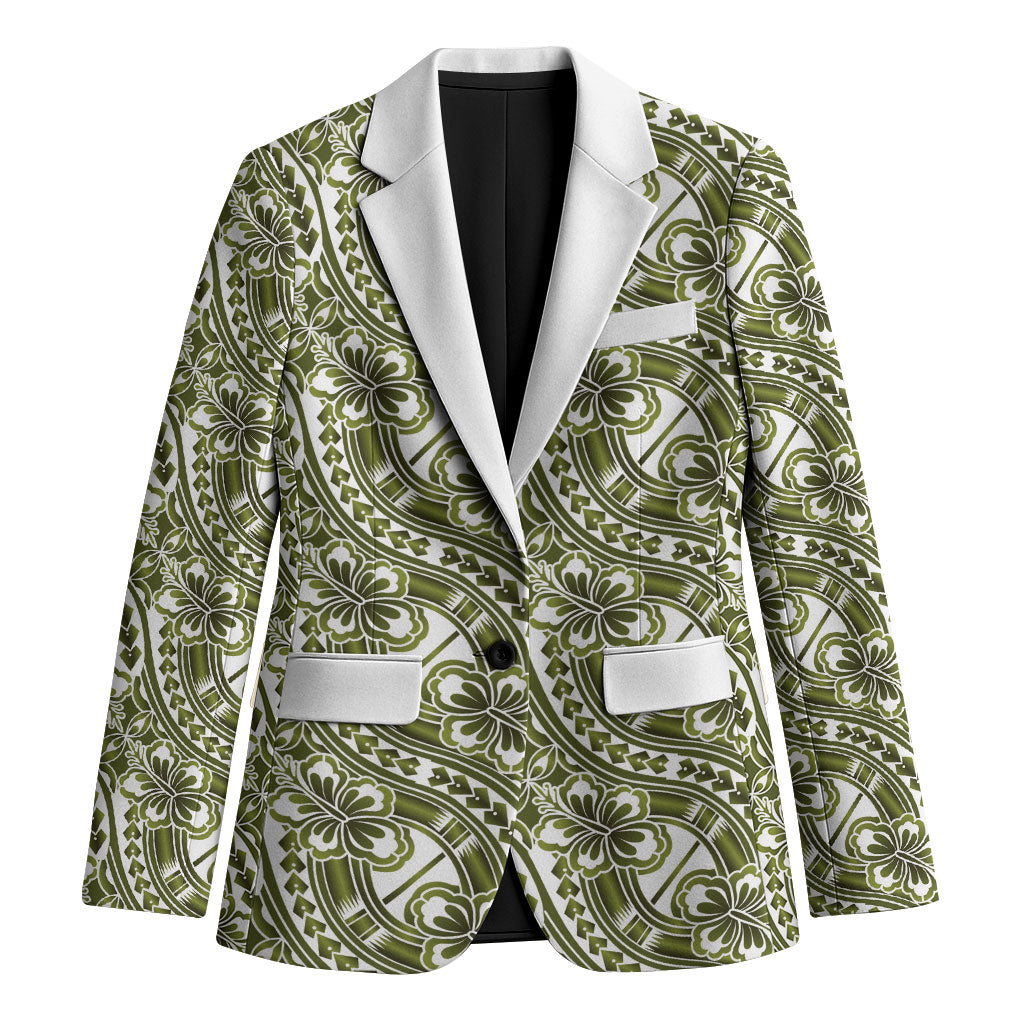 Hibiscus Bloom Island Tribal Waves Blazer Olive Green Polynesian Pattern LT01 Unisex Olive Green - Polynesian Pride