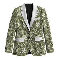 Hibiscus Bloom Island Tribal Waves Blazer Olive Green Polynesian Pattern LT01 Unisex Olive Green - Polynesian Pride