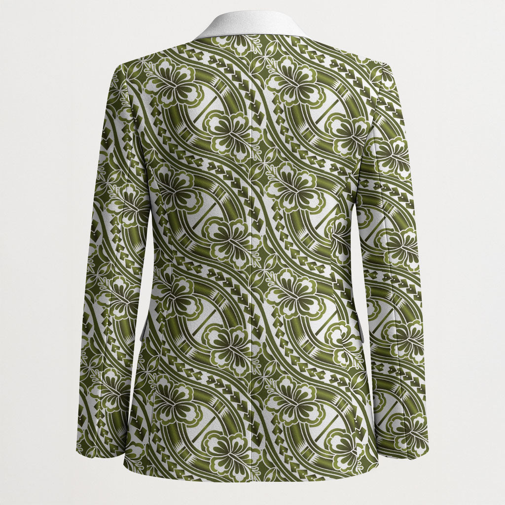 Hibiscus Bloom Island Tribal Waves Blazer Olive Green Polynesian Pattern LT01 - Polynesian Pride