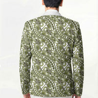 Hibiscus Bloom Island Tribal Waves Blazer Olive Green Polynesian Pattern LT01 - Polynesian Pride
