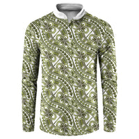 Hibiscus Bloom Island Tribal Waves Button Sweatshirt Olive Green Polynesian Pattern LT01 Olive Green - Polynesian Pride